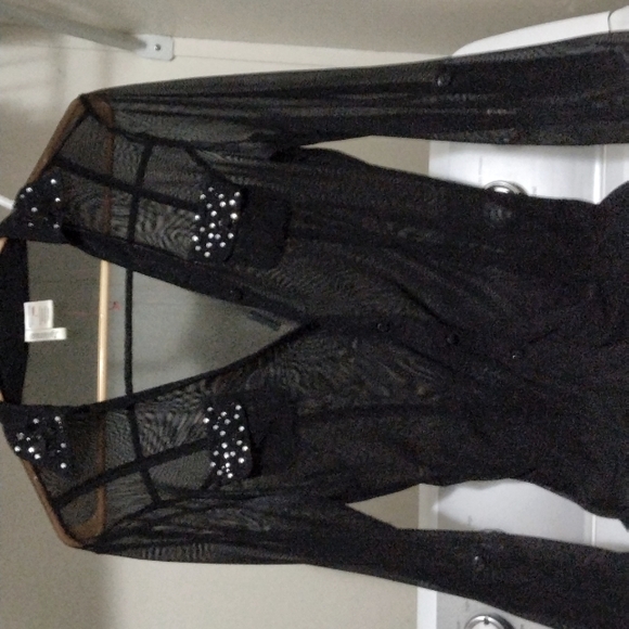 See through long sleeve button up with rhinestones - Picture 1 of 2